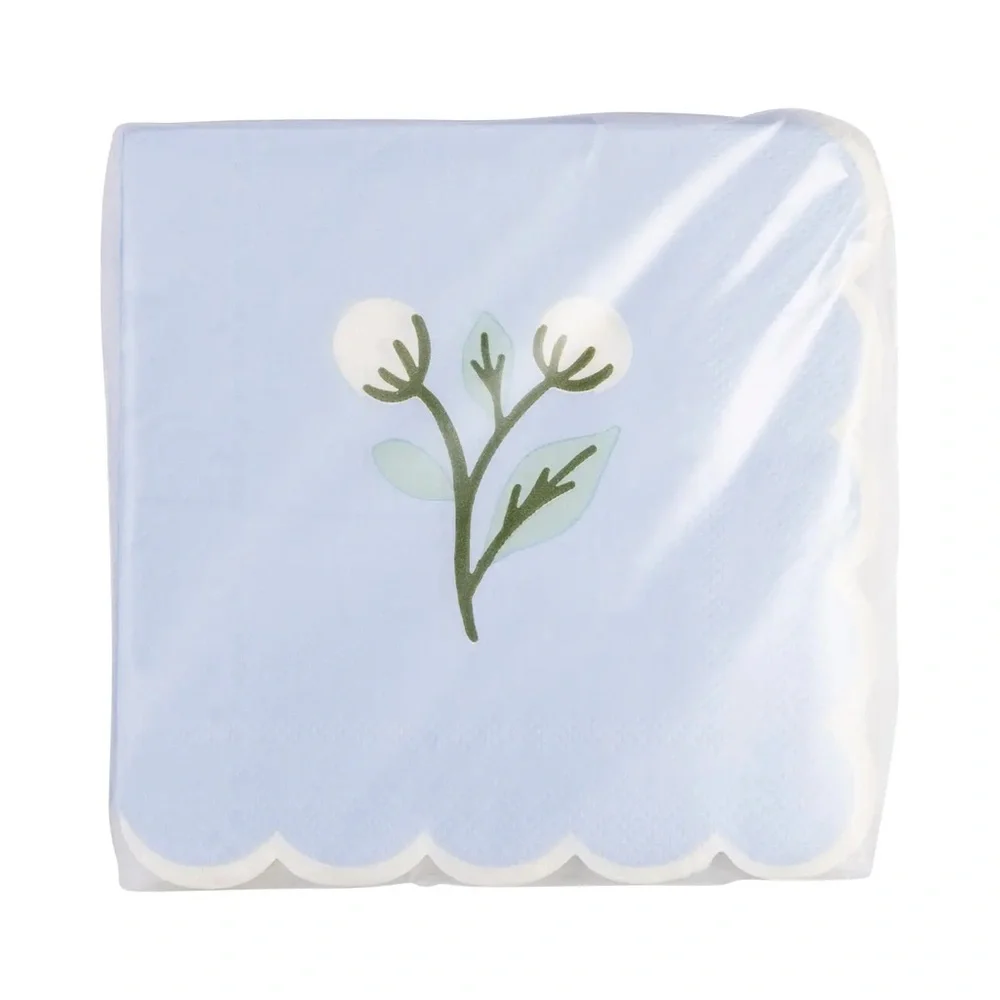 My Mind’s Eye Blue Scallop Floral Cocktail Napkins Set of 4 NWT